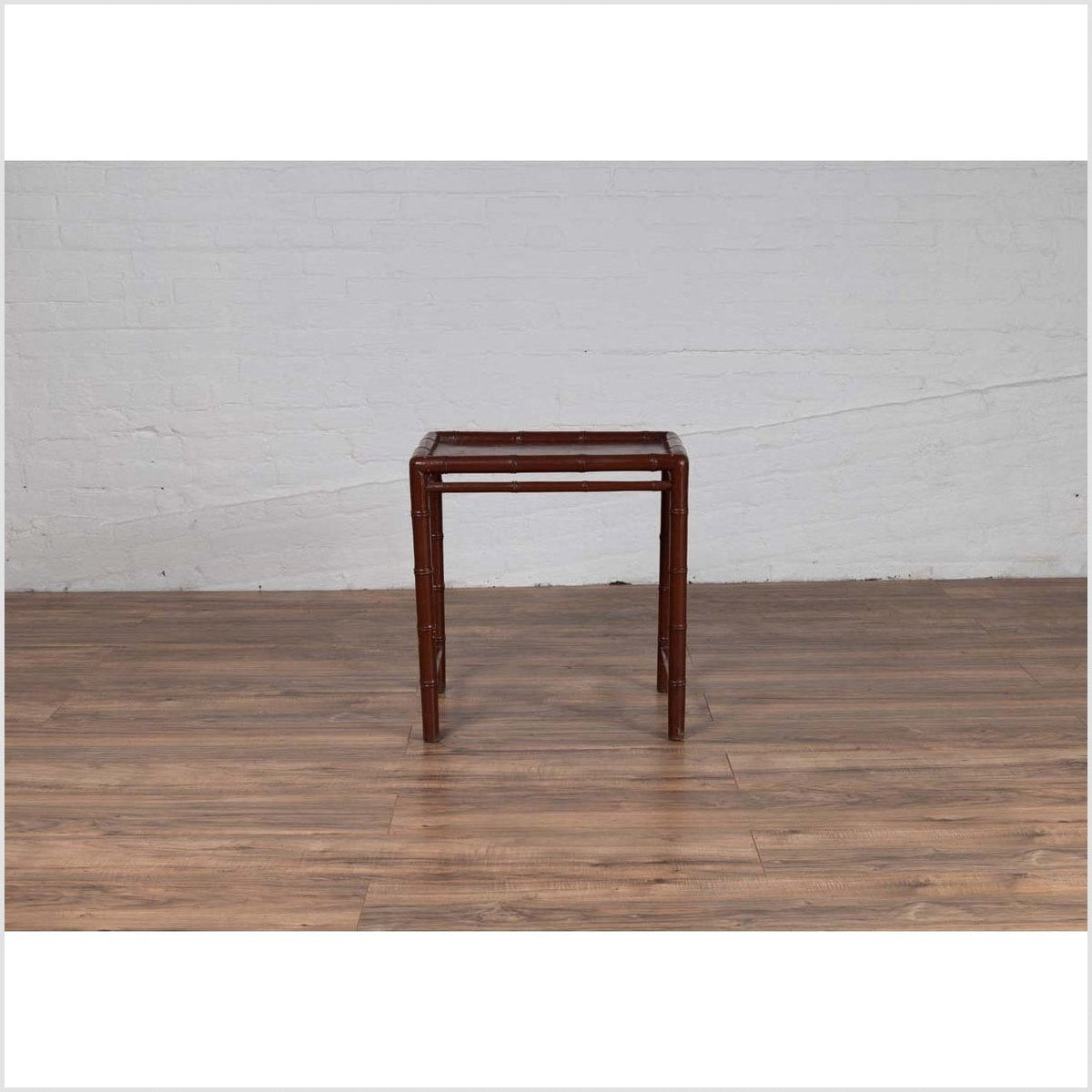 Vintage Chinese 1950s Bamboo Side Table with Brownish Patina and Recessed Top-9. Asian & Chinese Furniture, Art, Antiques, Vintage Home Décor for sale at FEA Home