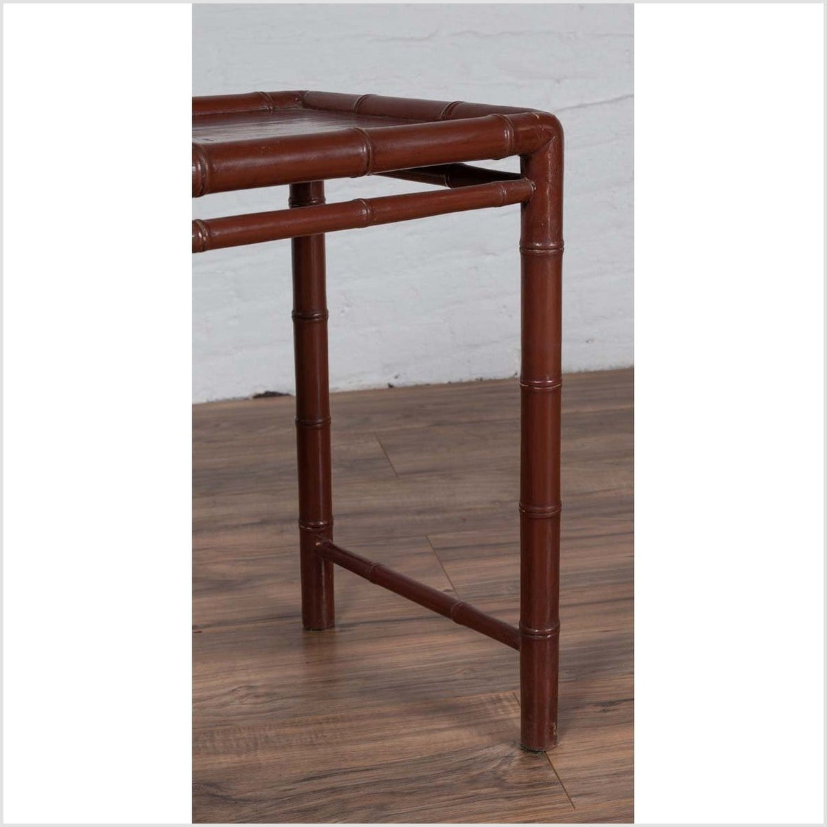 Vintage Chinese 1950s Bamboo Side Table with Brownish Patina and Recessed Top-10. Asian & Chinese Furniture, Art, Antiques, Vintage Home Décor for sale at FEA Home