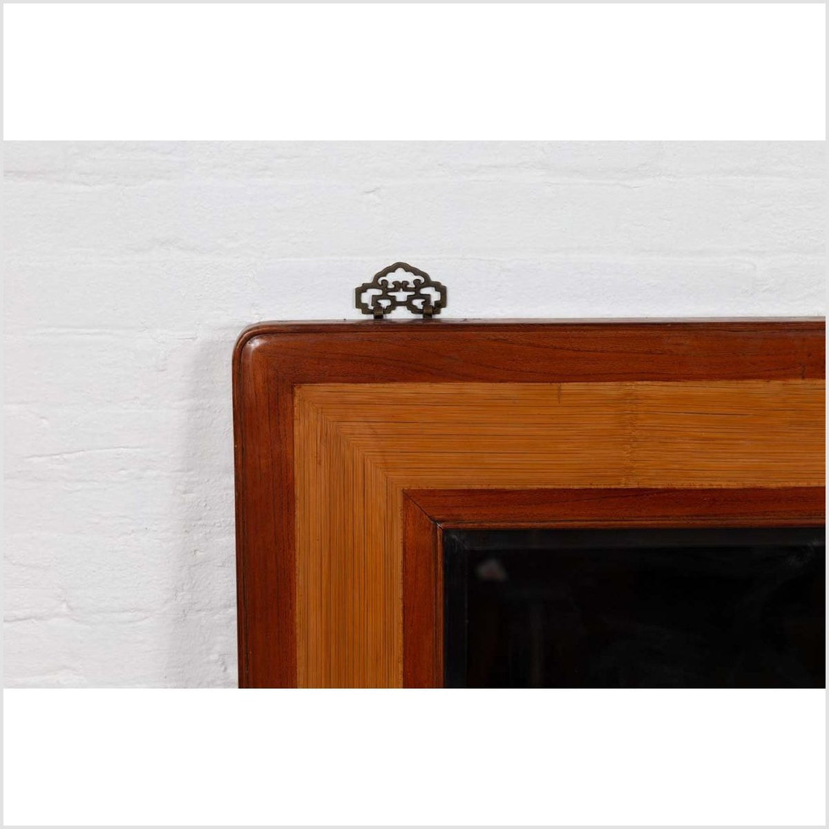 Vintage Chinese 1950s Two-Toned Elm and Rattan Square Mirror with Beveled Glass-4. Asian & Chinese Furniture, Art, Antiques, Vintage Home Décor for sale at FEA Home