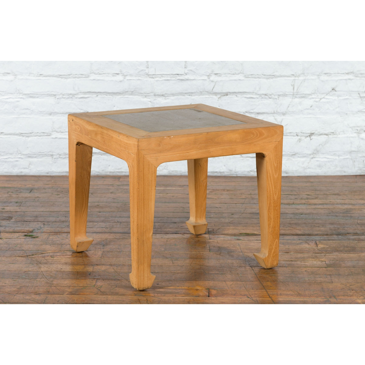 Vintage Chinese Bleached Elmwood Square Side Table with Stone Tile Inset Top-11. Asian & Chinese Furniture, Art, Antiques, Vintage Home Décor for sale at FEA Home