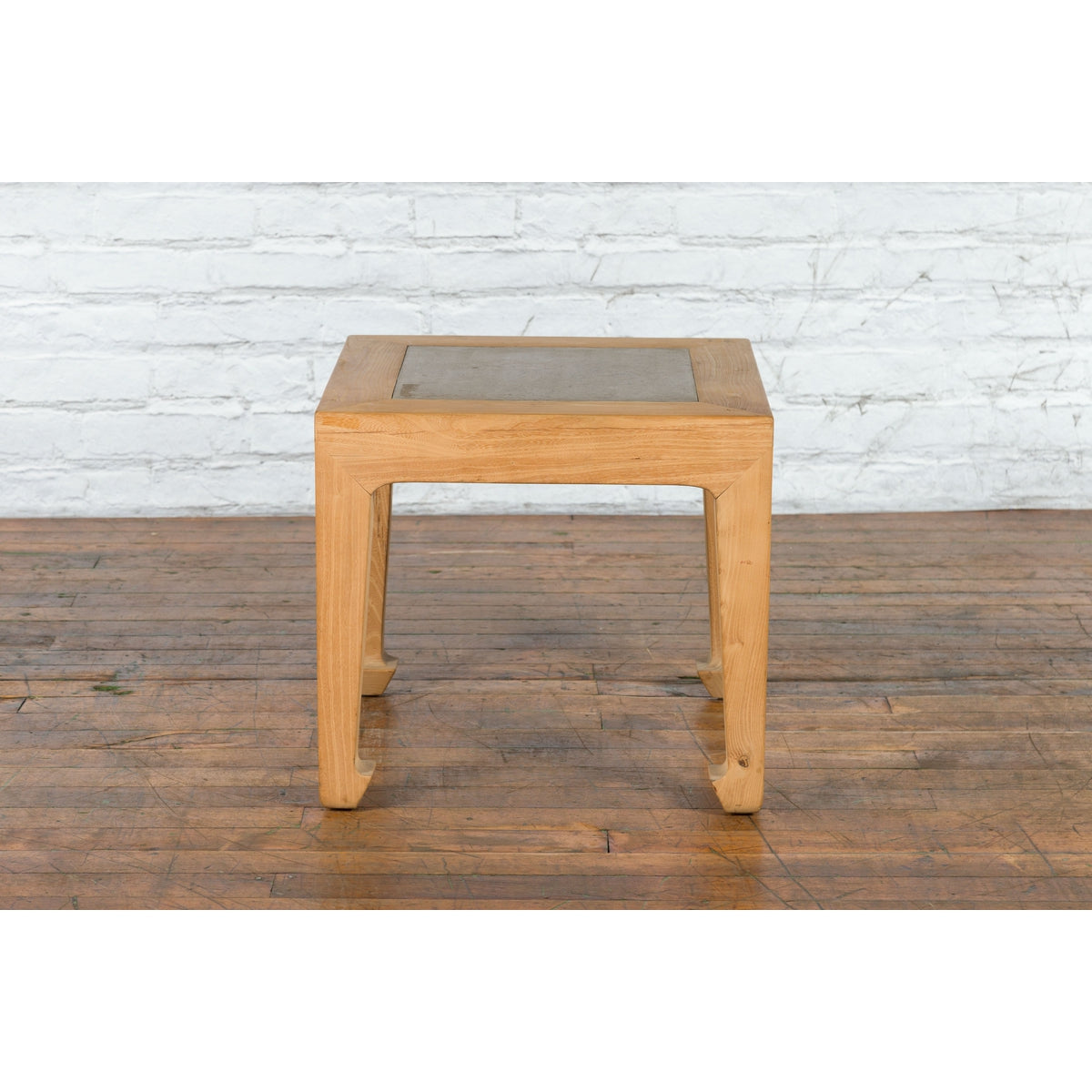Vintage Chinese Bleached Elmwood Square Side Table with Stone Tile Inset Top-13. Asian & Chinese Furniture, Art, Antiques, Vintage Home Décor for sale at FEA Home