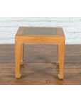 Vintage Chinese Bleached Elmwood Square Side Table with Stone Tile Inset Top-2. Asian & Chinese Furniture, Art, Antiques, Vintage Home Décor for sale at FEA Home