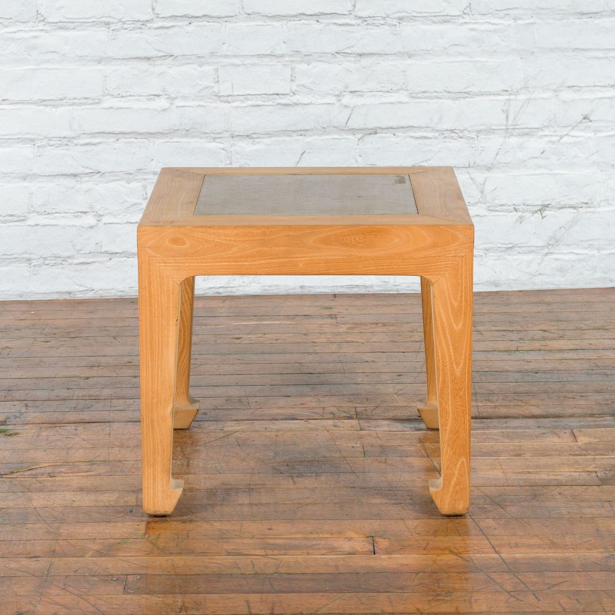 Vintage Chinese Bleached Elmwood Square Side Table with Stone Tile Inset Top-6. Asian & Chinese Furniture, Art, Antiques, Vintage Home Décor for sale at FEA Home