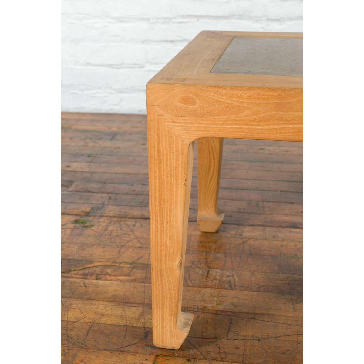 Vintage Chinese Bleached Elmwood Square Side Table with Stone Tile Inset Top-7. Asian & Chinese Furniture, Art, Antiques, Vintage Home Décor for sale at FEA Home