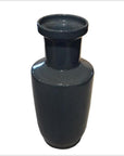 Blue crackle celadon vase, tall and glossy ceramic, against a plain white background, full view.