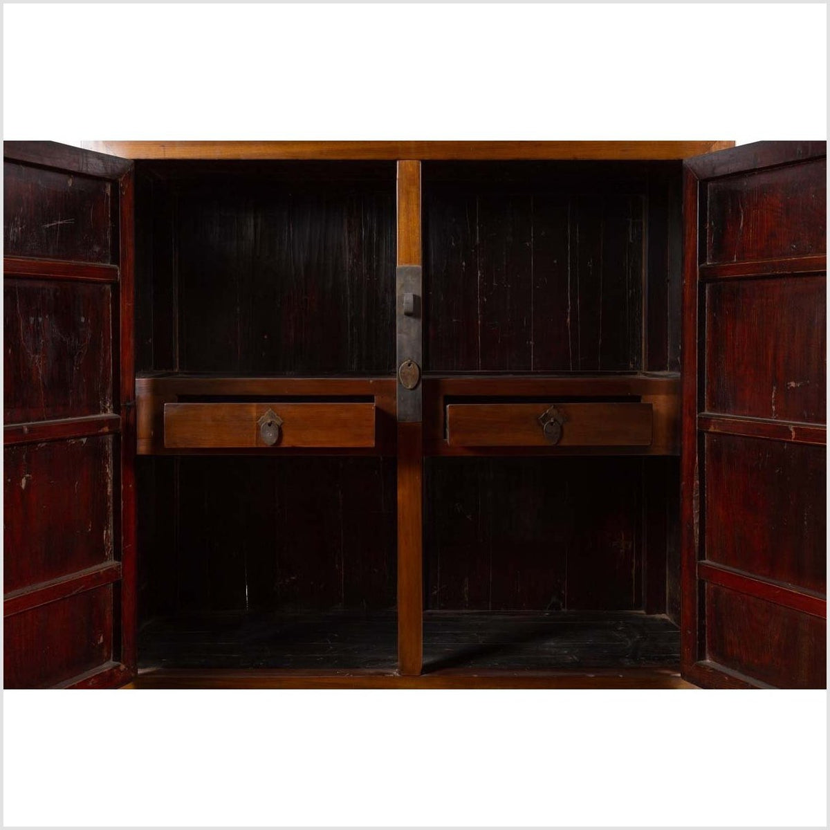 Vintage Chinese Elm Compound Wedding Wardrobe in Two Parts with Metal Hinges-11. Asian & Chinese Furniture, Art, Antiques, Vintage Home Décor for sale at FEA Home