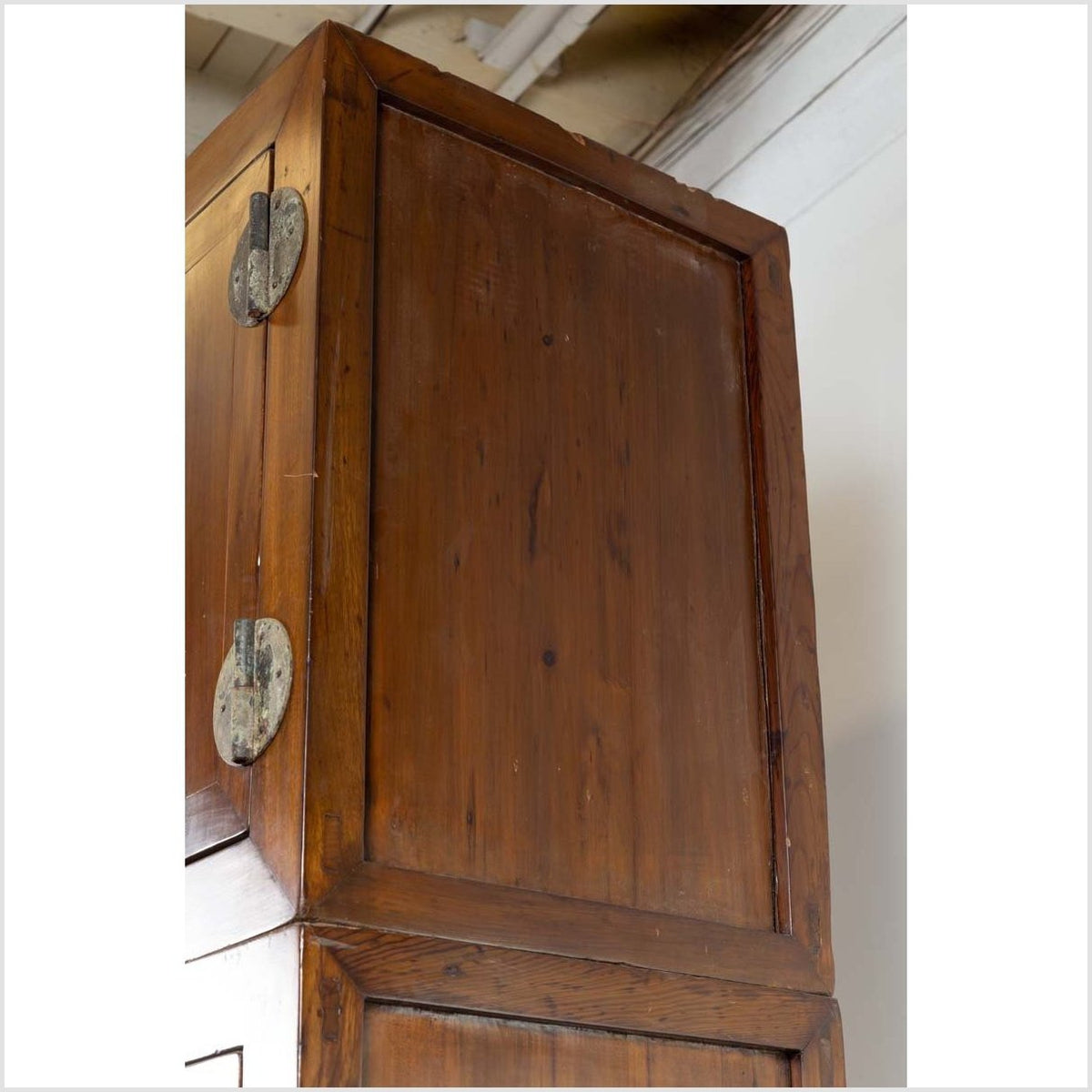 Vintage Chinese Elm Compound Wedding Wardrobe in Two Parts with Metal Hinges-17. Asian & Chinese Furniture, Art, Antiques, Vintage Home Décor for sale at FEA Home