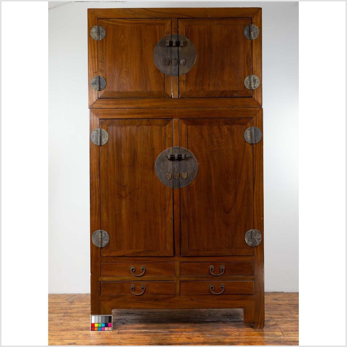 Vintage Chinese Elm Compound Wedding Wardrobe in Two Parts with Metal Hinges-3. Asian & Chinese Furniture, Art, Antiques, Vintage Home Décor for sale at FEA Home