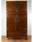 Vintage Chinese Elm Compound Wedding Wardrobe in Two Parts with Metal Hinges-3. Asian & Chinese Furniture, Art, Antiques, Vintage Home Décor for sale at FEA Home