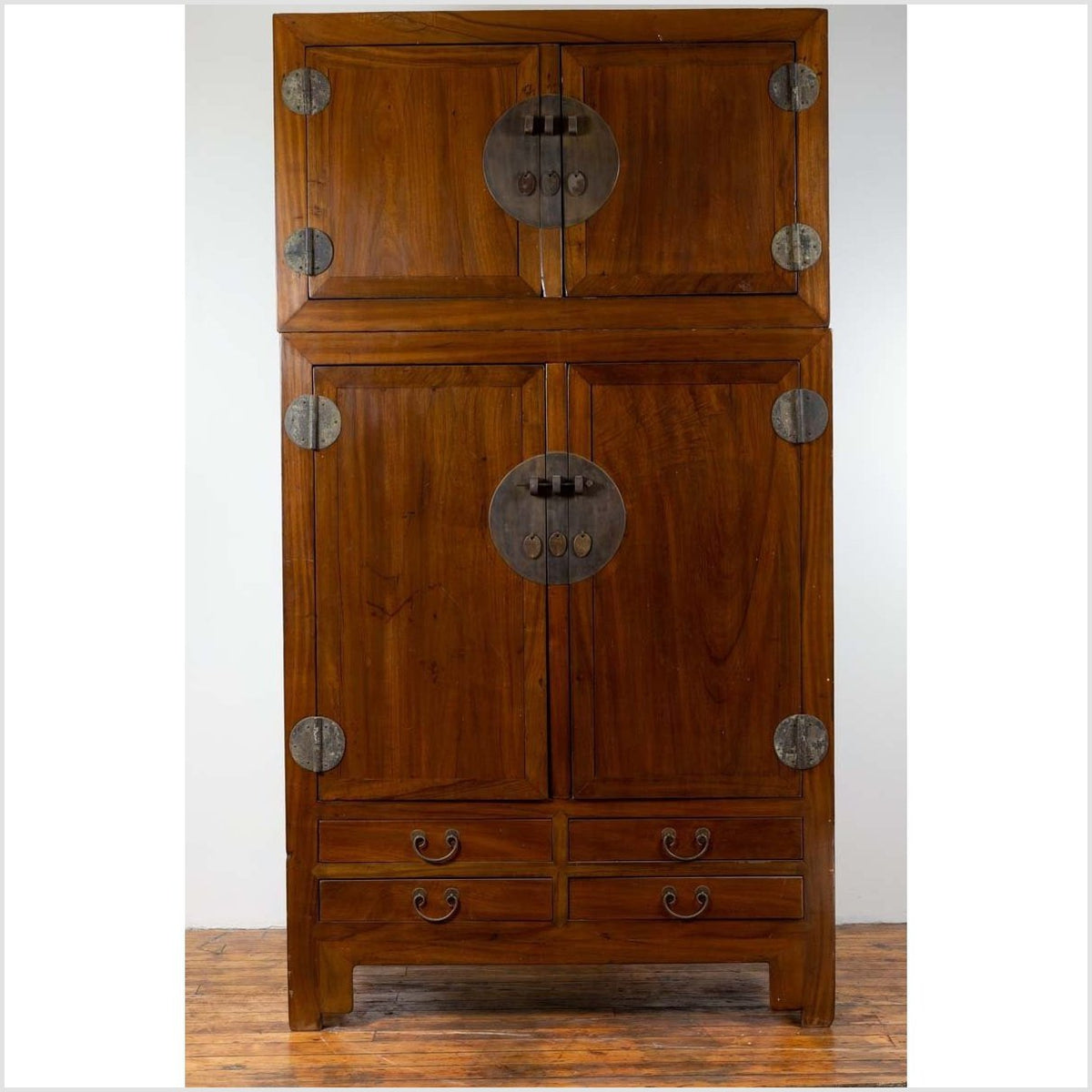 Vintage Chinese Elm Compound Wedding Wardrobe in Two Parts with Metal Hinges-4. Asian & Chinese Furniture, Art, Antiques, Vintage Home Décor for sale at FEA Home