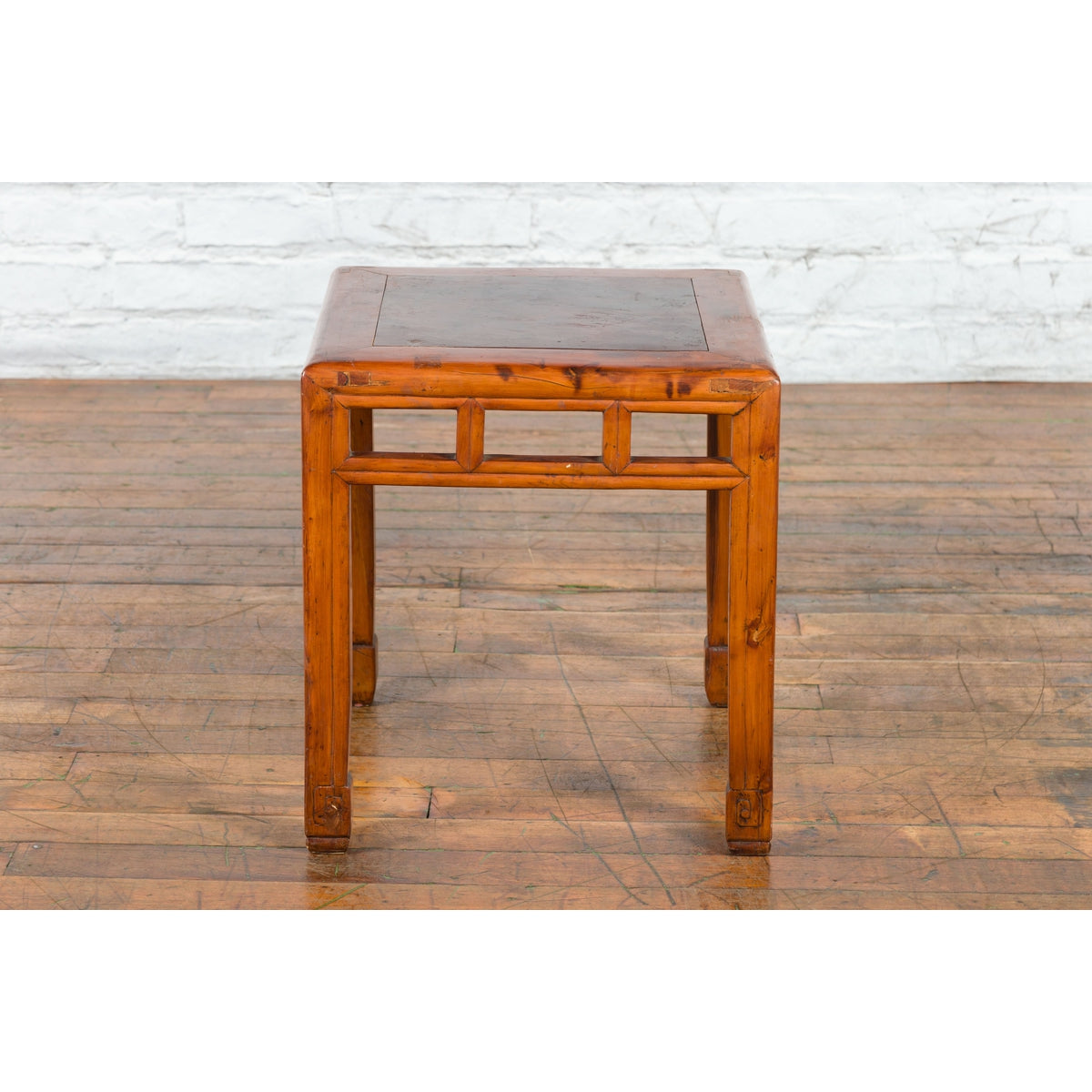 Vintage Chinese Elm Side Table with Burl Wood Top and Scrolling Carved Feet-18. Asian & Chinese Furniture, Art, Antiques, Vintage Home Décor for sale at FEA Home