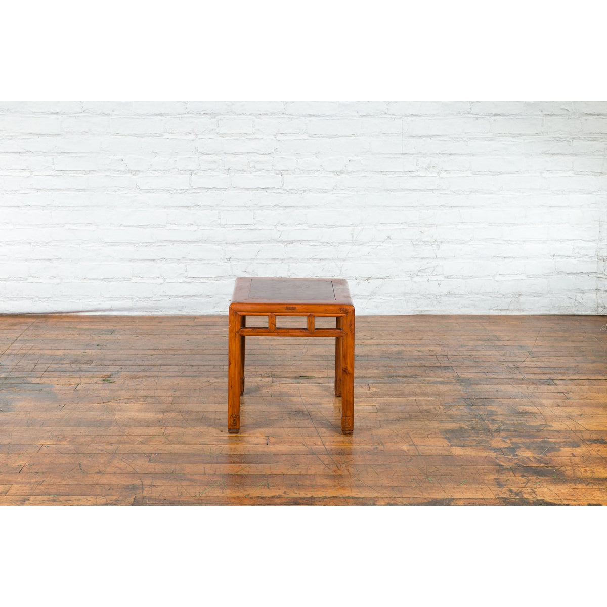 Vintage Chinese Elm Side Table with Burl Wood Top and Scrolling Carved Feet-3. Asian & Chinese Furniture, Art, Antiques, Vintage Home Décor for sale at FEA Home