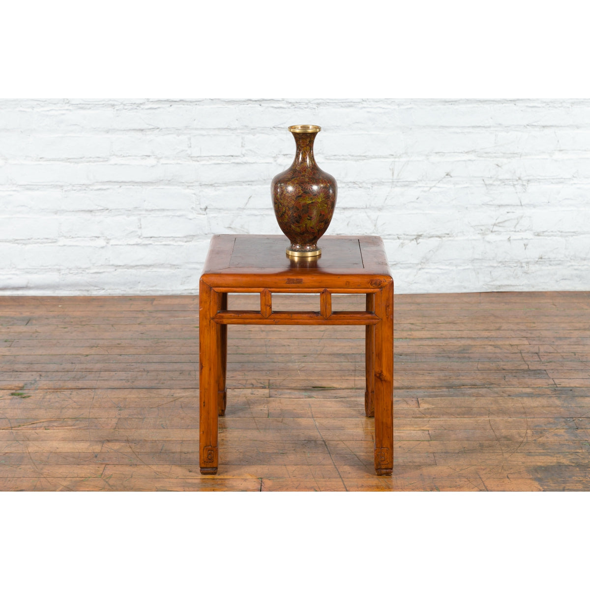 Vintage Chinese Elm Side Table with Burl Wood Top and Scrolling Carved Feet-4. Asian & Chinese Furniture, Art, Antiques, Vintage Home Décor for sale at FEA Home