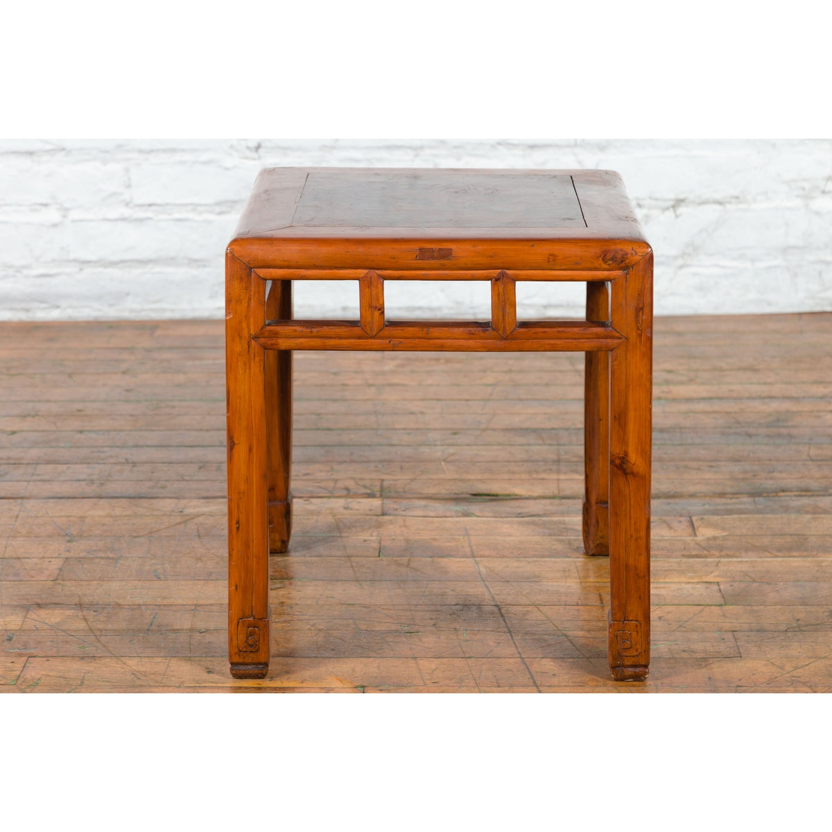 Vintage Chinese Elm Side Table with Burl Wood Top and Scrolling Carved Feet-5. Asian & Chinese Furniture, Art, Antiques, Vintage Home Décor for sale at FEA Home