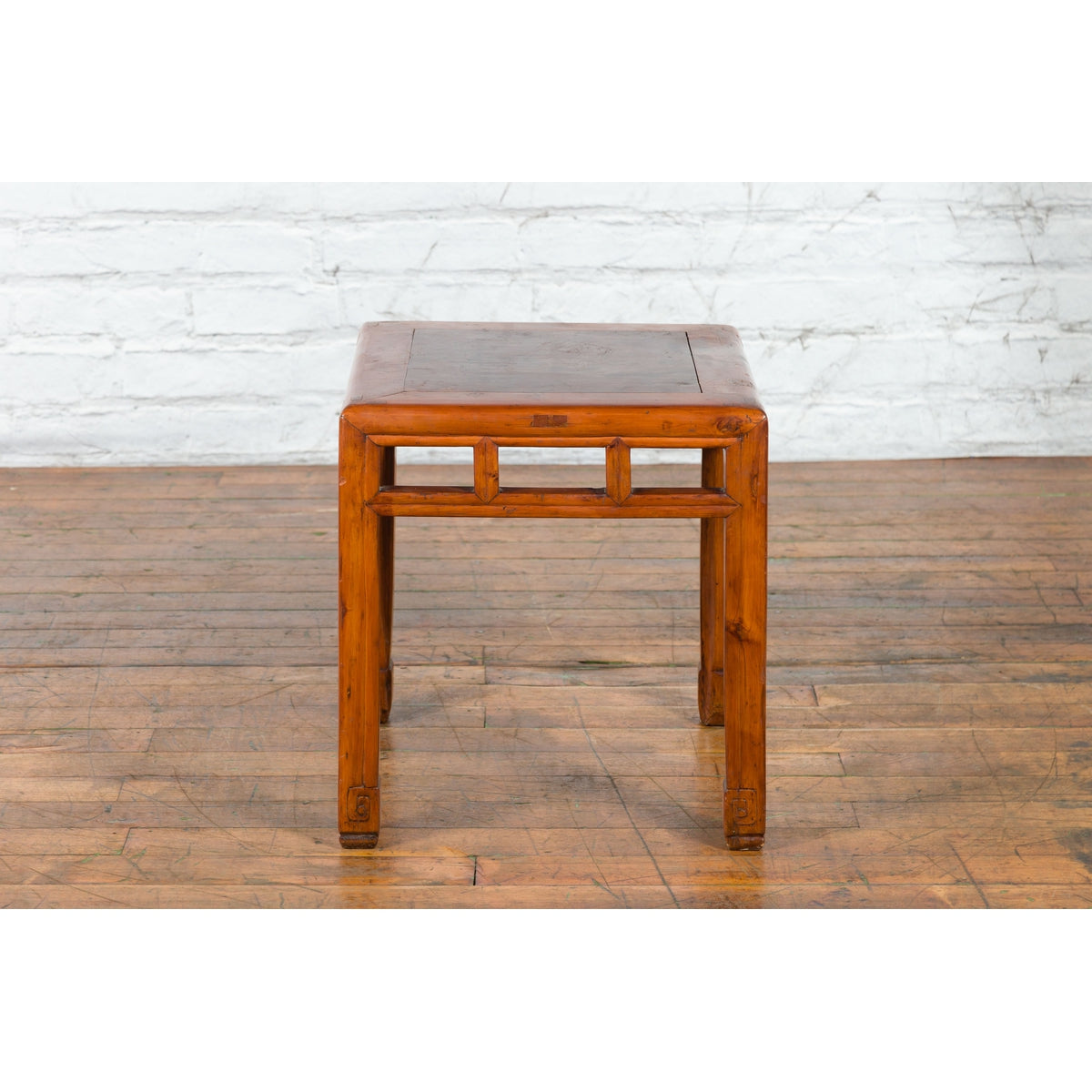 Vintage Chinese Elm Side Table with Burl Wood Top and Scrolling Carved Feet-6. Asian & Chinese Furniture, Art, Antiques, Vintage Home Décor for sale at FEA Home