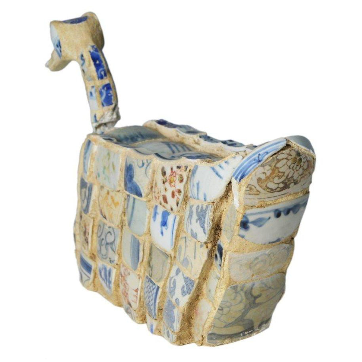 Vintage Chinese Faience Duck Sculpture with Blue Oriental Accents-10. Asian & Chinese Furniture, Art, Antiques, Vintage Home Décor for sale at FEA Home