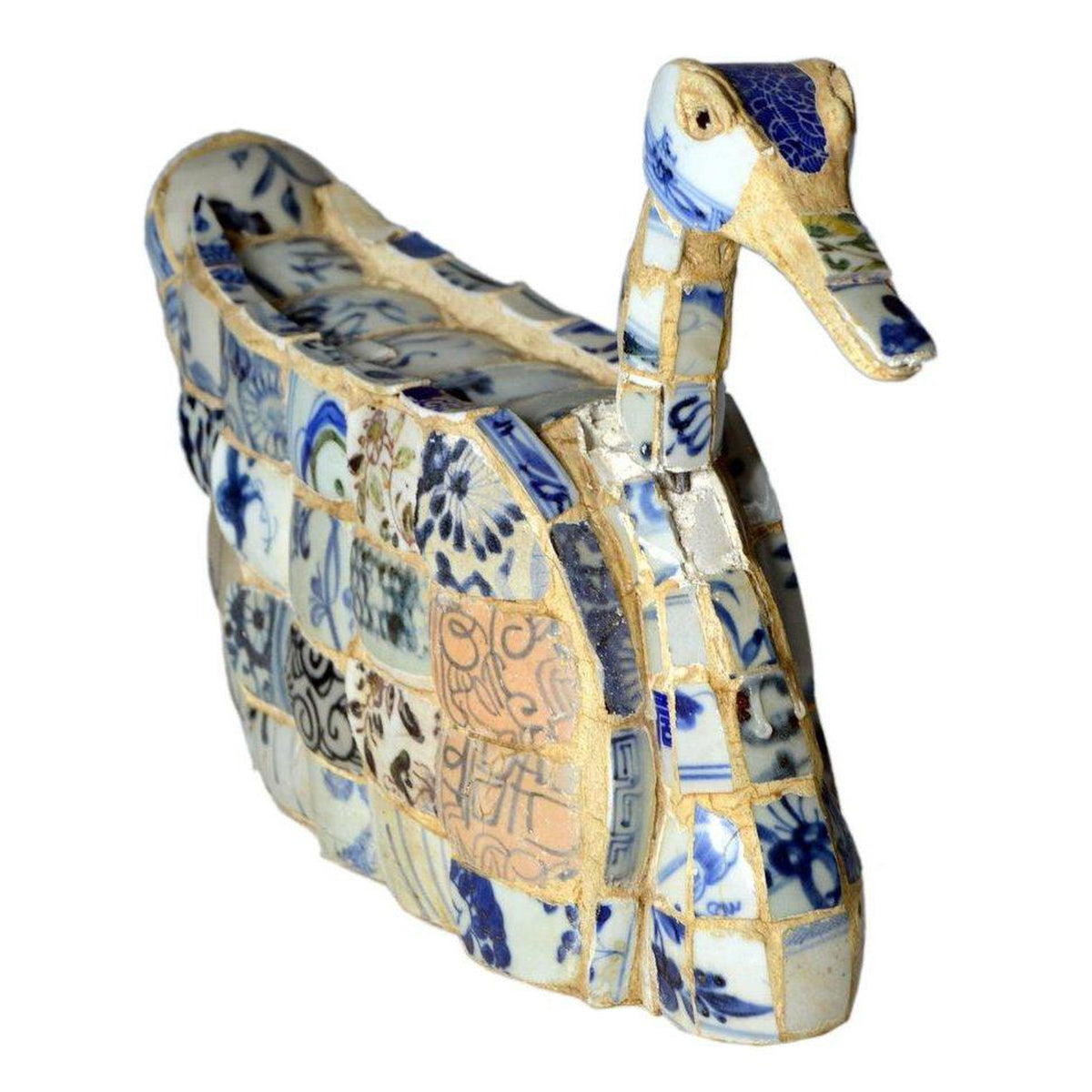Vintage Chinese Faience Duck Sculpture with Blue Oriental Accents-3. Asian & Chinese Furniture, Art, Antiques, Vintage Home Décor for sale at FEA Home