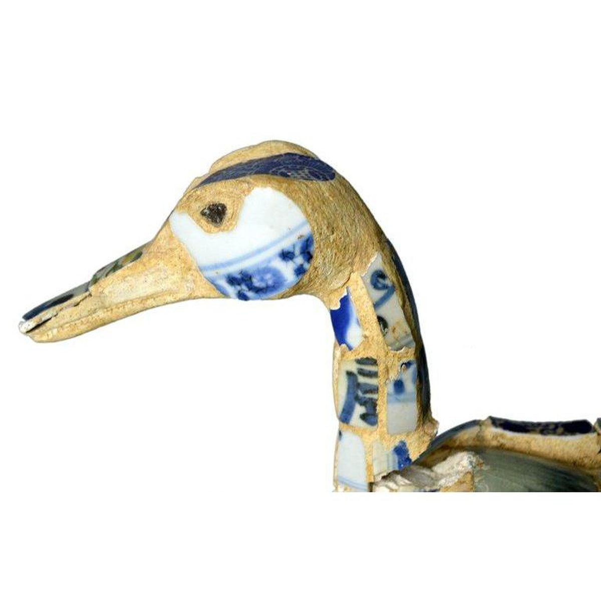 Vintage Chinese Faience Duck Sculpture with Blue Oriental Accents-8. Asian & Chinese Furniture, Art, Antiques, Vintage Home Décor for sale at FEA Home