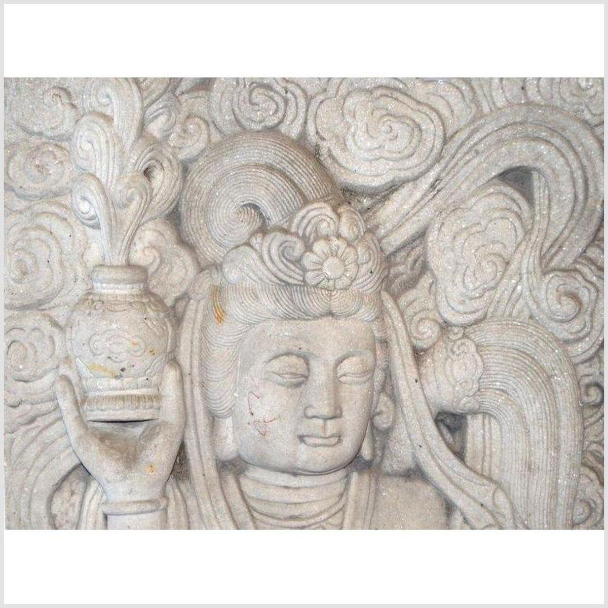 Vintage Chinese Hand-Carved White Stone Temple Sculpture of a Bodhisattva-2. Asian & Chinese Furniture, Art, Antiques, Vintage Home Décor for sale at FEA Home