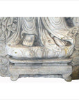 White stone Bodhisattva sculpture with lotus pedestal and floral carvings, hand-carved, vintage style.