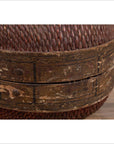 Vintage Chinese Mid-century Rattan Circular Hat Box with Weathered Patina-12. Asian & Chinese Furniture, Art, Antiques, Vintage Home Décor for sale at FEA Home
