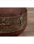 Vintage Chinese Mid-century Rattan Circular Hat Box with Weathered Patina-5. Asian & Chinese Furniture, Art, Antiques, Vintage Home Décor for sale at FEA Home