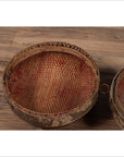 Vintage Chinese Mid-century Rattan Circular Hat Box with Weathered Patina-7. Asian & Chinese Furniture, Art, Antiques, Vintage Home Décor for sale at FEA Home