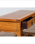 Vintage Chinese Natural Wood Side Table with Two Drawers and Crackled Ice Shelf-11. Asian & Chinese Furniture, Art, Antiques, Vintage Home Décor for sale at FEA Home