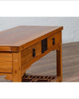 Vintage Chinese Natural Wood Side Table with Two Drawers and Crackled Ice Shelf-13. Asian & Chinese Furniture, Art, Antiques, Vintage Home Décor for sale at FEA Home