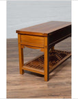 Vintage Chinese Natural Wood Side Table with Two Drawers and Crackled Ice Shelf-15. Asian & Chinese Furniture, Art, Antiques, Vintage Home Décor for sale at FEA Home