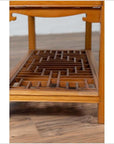 Vintage Chinese Natural Wood Side Table with Two Drawers and Crackled Ice Shelf-16. Asian & Chinese Furniture, Art, Antiques, Vintage Home Décor for sale at FEA Home