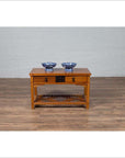 Vintage Chinese Natural Wood Side Table with Two Drawers and Crackled Ice Shelf-3. Asian & Chinese Furniture, Art, Antiques, Vintage Home Décor for sale at FEA Home