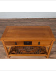 Vintage Chinese Natural Wood Side Table with Two Drawers and Crackled Ice Shelf-6. Asian & Chinese Furniture, Art, Antiques, Vintage Home Décor for sale at FEA Home