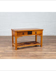 Vintage Chinese Natural Wood Side Table with Two Drawers and Crackled Ice Shelf-10. Asian & Chinese Furniture, Art, Antiques, Vintage Home Décor for sale at FEA Home