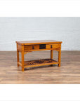 Vintage Chinese Natural Wood Side Table with Two Drawers and Crackled Ice Shelf-10. Asian & Chinese Furniture, Art, Antiques, Vintage Home Décor for sale at FEA Home