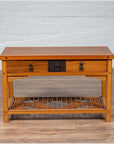 Vintage Chinese Natural Wood Side Table with Two Drawers and Crackled Ice Shelf-2. Asian & Chinese Furniture, Art, Antiques, Vintage Home Décor for sale at FEA Home