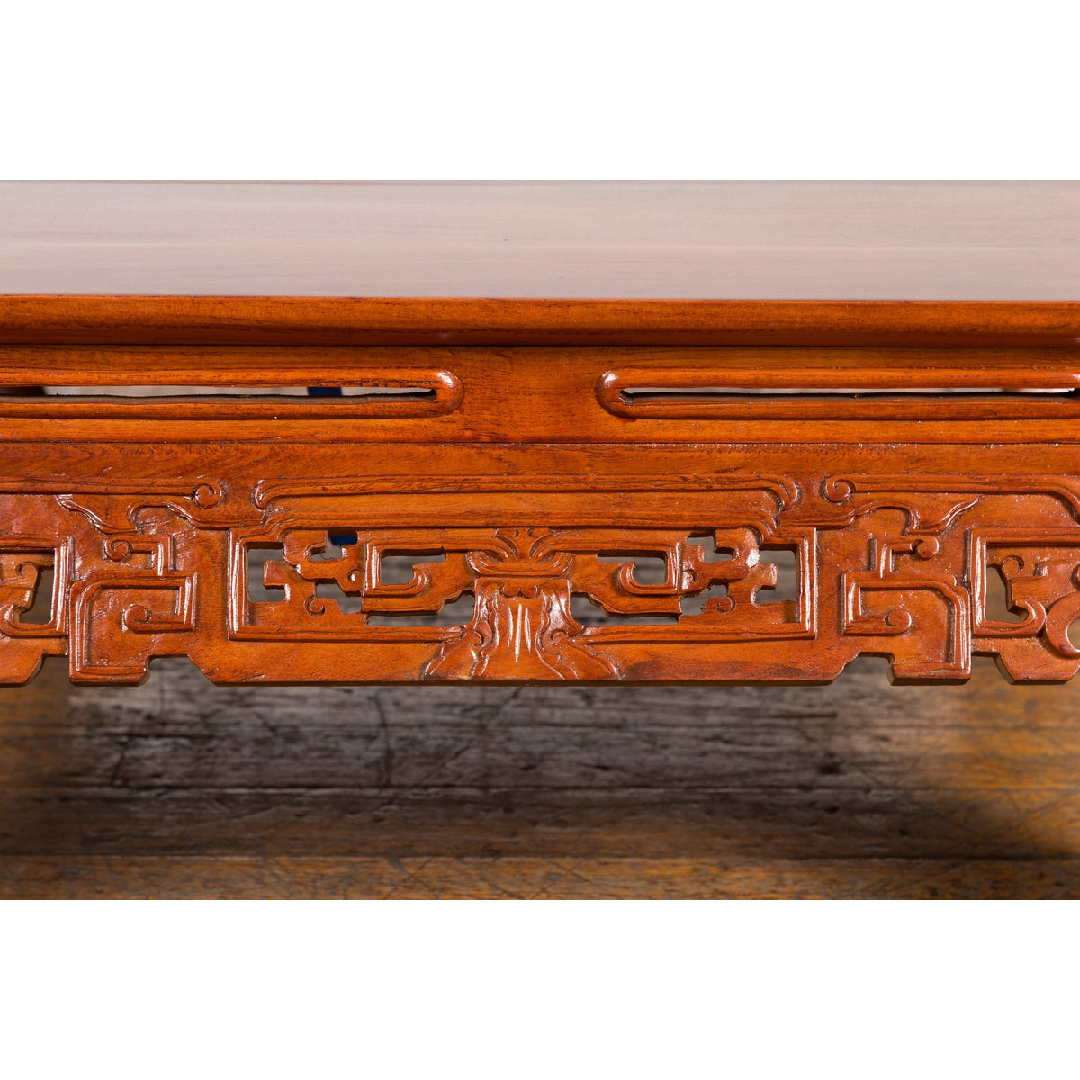 Vintage Chinese Style Low Kang Coffee Table with Carved Scrolls and Chow Legs-10. Asian & Chinese Furniture, Art, Antiques, Vintage Home Décor for sale at FEA Home