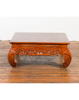 Vintage Chinese Style Low Kang Coffee Table with Carved Scrolls and Chow Legs-15. Asian & Chinese Furniture, Art, Antiques, Vintage Home Décor for sale at FEA Home