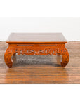 Vintage Chinese Style Low Kang Coffee Table with Carved Scrolls and Chow Legs-16. Asian & Chinese Furniture, Art, Antiques, Vintage Home Décor for sale at FEA Home