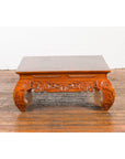 Vintage Chinese Style Low Kang Coffee Table with Carved Scrolls and Chow Legs-17. Asian & Chinese Furniture, Art, Antiques, Vintage Home Décor for sale at FEA Home