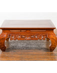 Vintage Chinese Style Low Kang Coffee Table with Carved Scrolls and Chow Legs-2. Asian & Chinese Furniture, Art, Antiques, Vintage Home Décor for sale at FEA Home