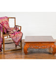 Vintage Chinese Style Low Kang Coffee Table with Carved Scrolls and Chow Legs-4. Asian & Chinese Furniture, Art, Antiques, Vintage Home Décor for sale at FEA Home