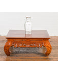Vintage Chinese Style Low Kang Coffee Table with Carved Scrolls and Chow Legs-5. Asian & Chinese Furniture, Art, Antiques, Vintage Home Décor for sale at FEA Home