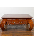 Vintage Chinese Style Low Kang Coffee Table with Carved Scrolls and Chow Legs-7. Asian & Chinese Furniture, Art, Antiques, Vintage Home Décor for sale at FEA Home