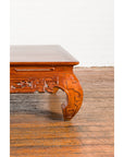 Vintage Chinese Style Low Kang Coffee Table with Carved Scrolls and Chow Legs-9. Asian & Chinese Furniture, Art, Antiques, Vintage Home Décor for sale at FEA Home