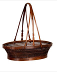 Vintage Chinese Woven Rattan Carrying Basket with Large Tripartite Handle-1. Asian & Chinese Furniture, Art, Antiques, Vintage Home Décor for sale at FEA Home
