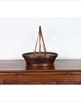 Vintage Chinese Woven Rattan Carrying Basket with Large Tripartite Handle-3. Asian & Chinese Furniture, Art, Antiques, Vintage Home Décor for sale at FEA Home