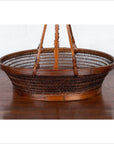 Vintage Chinese Woven Rattan Carrying Basket with Large Tripartite Handle-4. Asian & Chinese Furniture, Art, Antiques, Vintage Home Décor for sale at FEA Home