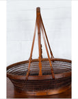 Vintage Chinese Woven Rattan Carrying Basket with Large Tripartite Handle-5. Asian & Chinese Furniture, Art, Antiques, Vintage Home Décor for sale at FEA Home