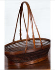 Vintage Chinese Woven Rattan Carrying Basket with Large Tripartite Handle-7. Asian & Chinese Furniture, Art, Antiques, Vintage Home Décor for sale at FEA Home